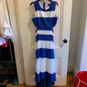 Blue and white stripe midi dress